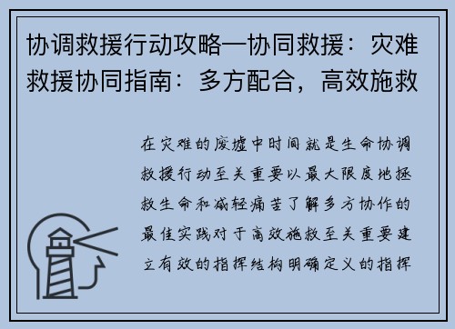 协调救援行动攻略—协同救援：灾难救援协同指南：多方配合，高效施救